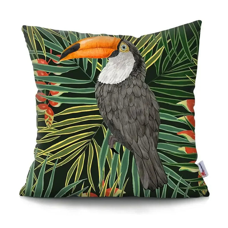 Axyaa Tropical Plant Parrot Decorative Pillow Cover - Flowers Sofa Cushion Case