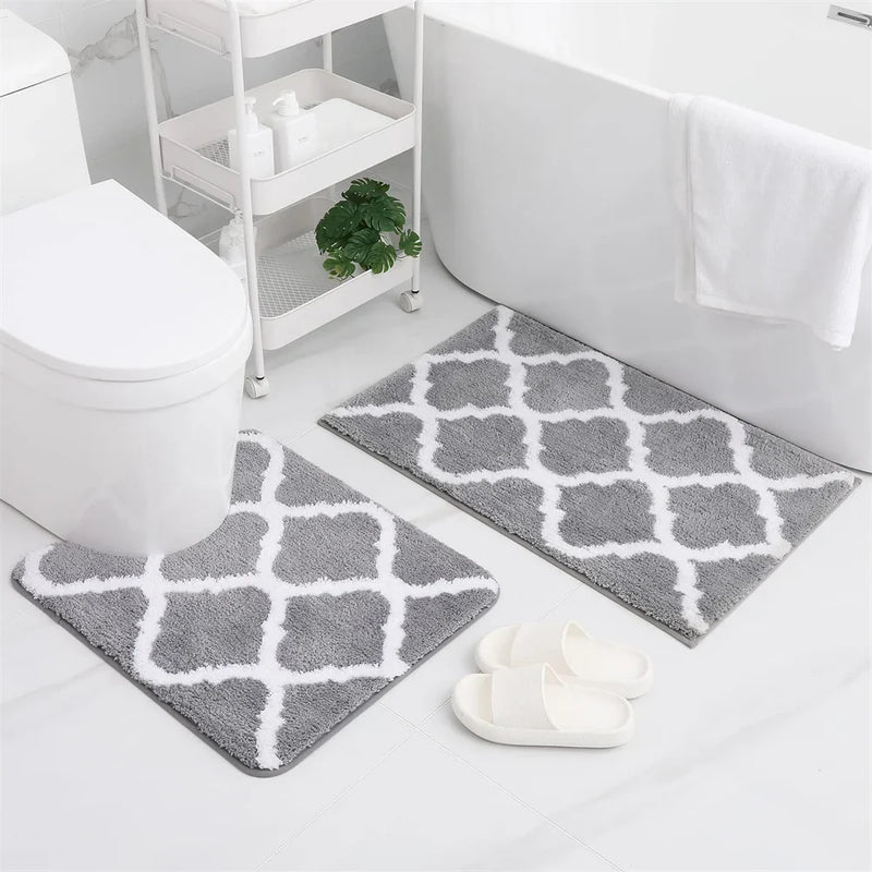 Axyaa 2-Piece Shaggy Bathroom Rug Set with U-Shaped Toilet Mat