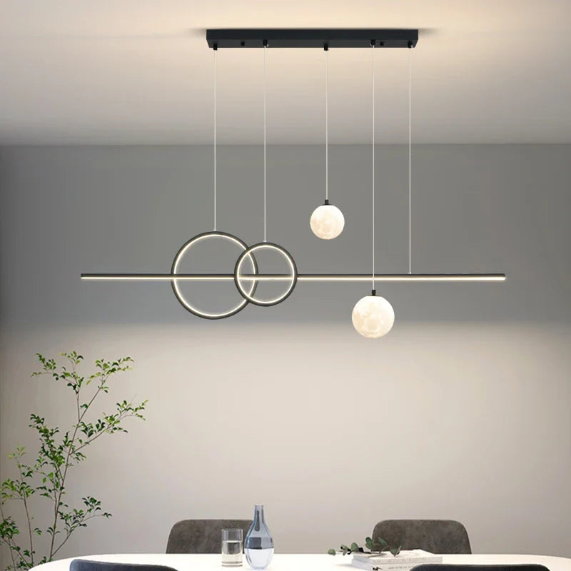 Axyaa Nordic Minimalist Dining Table Chandelier - Modern Black & White LED Pendant Lights