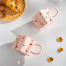 Axya Cherry Print Ceramic Mug: Irregular Flower Shapes, Kids Milk Cup, Birthday Gift