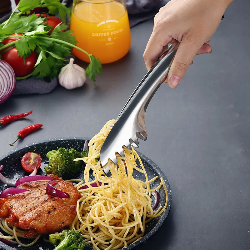 Axyaa Stainless Steel Food Tongs: Buffet BBQ Serving Clip for Home Kitchen