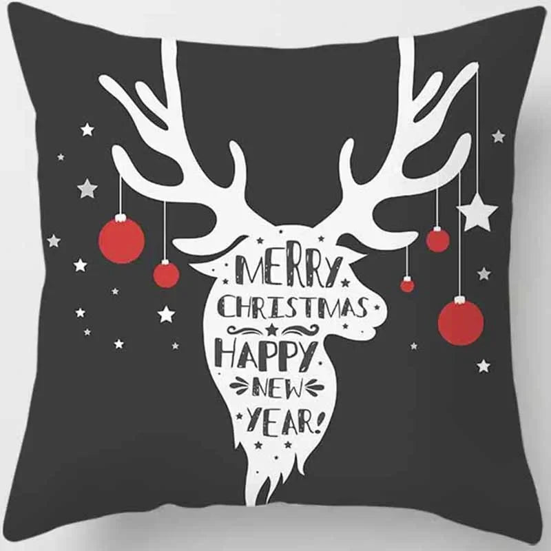 Christmas Elk Print Pillowcase 45x45cm for Sofa, Car, Bedroom, Living Room by Axyaa
