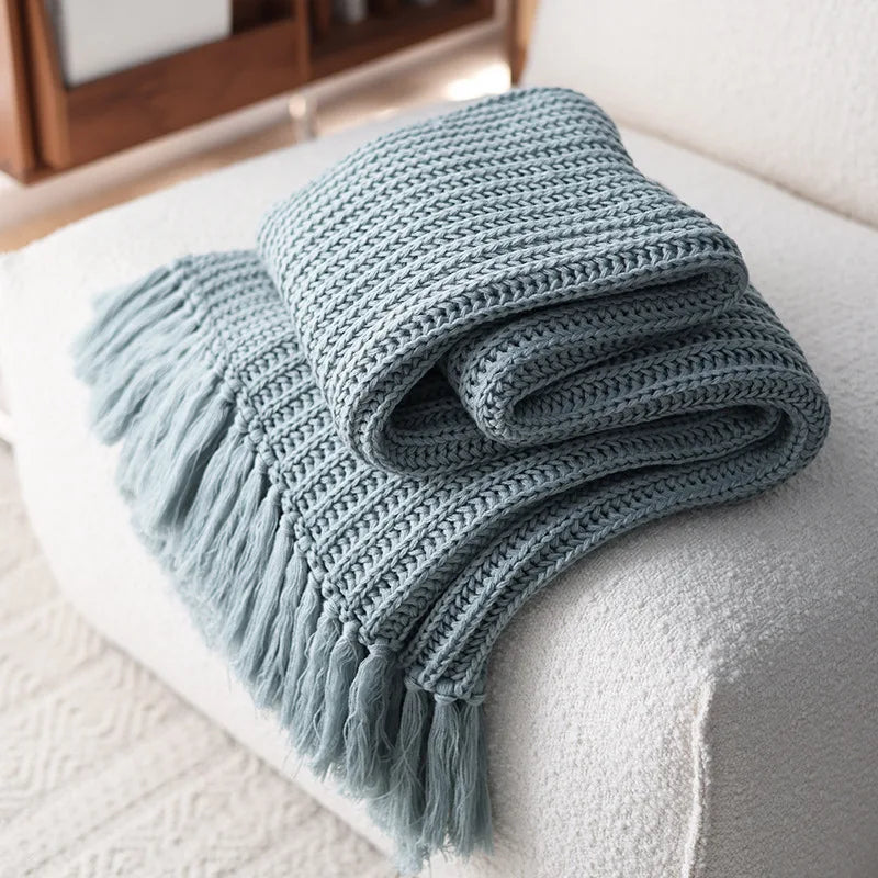 Axyaa Chunky Knit Throw Blanket, Cozy Fringed Design, Soft Weave, 47"x75" or 47"x102"