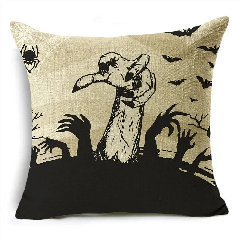 Axyaa Skull Pumpkin Printed Linen Throw Pillowcase for Living Room Party