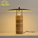 Axyaa Yellow Travertine Table Lamp LED Marble Base Postmodern Mushroom Desk Light