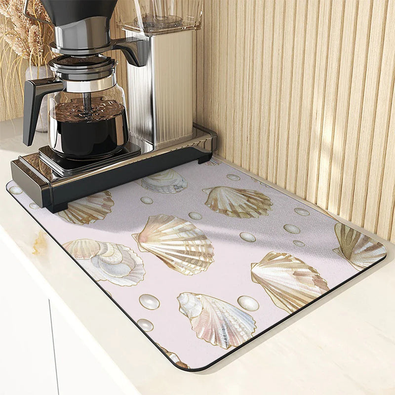 Axyaa Sea Shell Pearl Coffee Mat: Quick Dry Kitchen Drying Mat