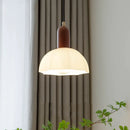 Axyaa White Glass LED Pendant Lights with Wood Handle - Modern Kitchen Decor