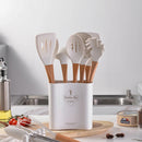 Axyaa 9pcs Silicone Kitchen Utensils Set with Storage Bucket, Non-stick Spatula, Soup Spoon