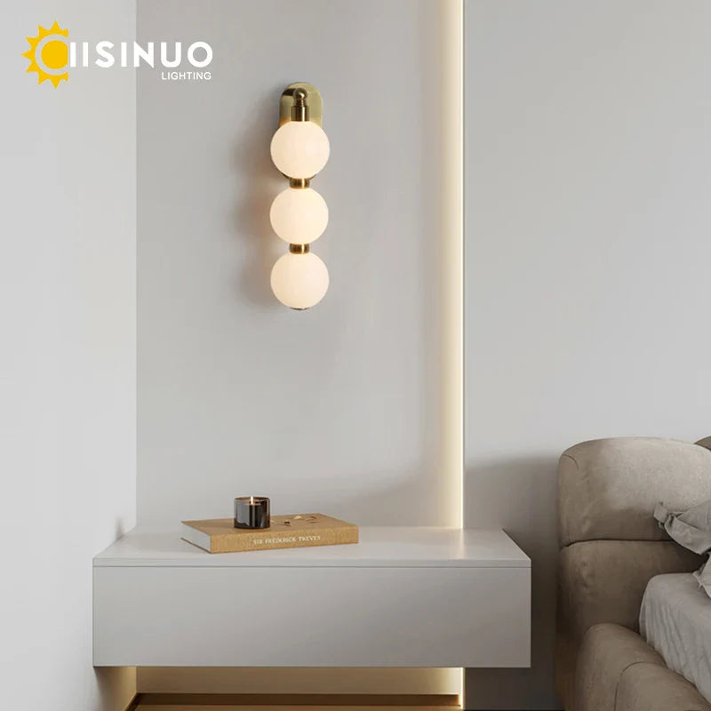 Axyaa White Acrylic Ball Wall Light: Trichromatic Changeable & Gold Metal Finish