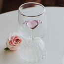 Axyaa Ripple Goblet Glass Cup with Pink Heart Design, 12oz, 350ml