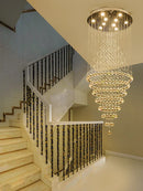 Axyaa Starry Crystal Chandelier – Elegant Long Stair Pendant Light for Wedding and Hotel Decor
