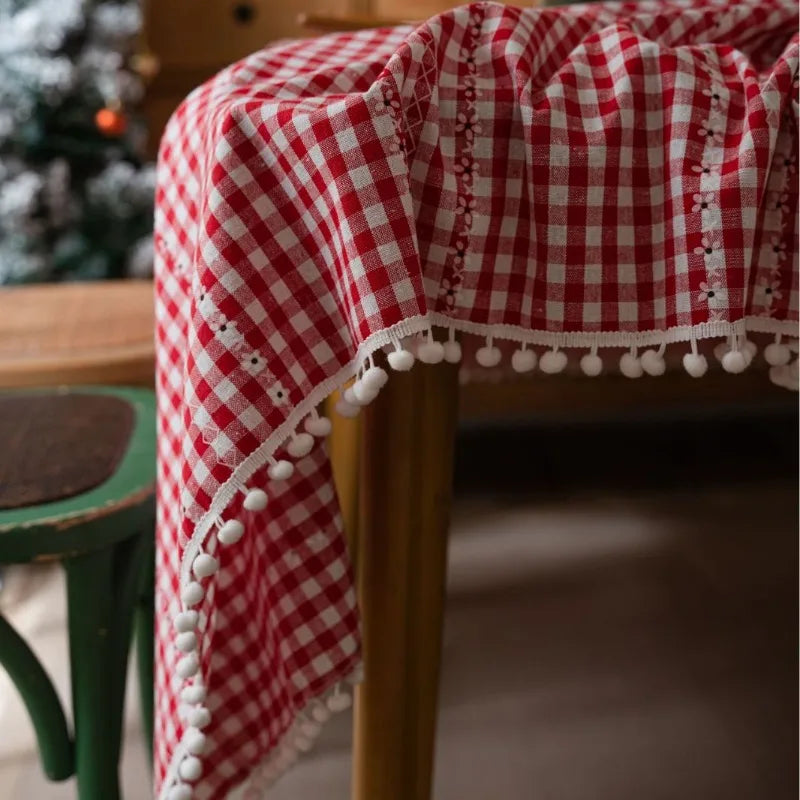 Axya Red Plaid Christmas Tablecloth - American Style Fabric, Rectangular