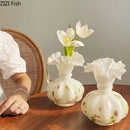 Axyaa Flower Texture Glass Vase Desk Decoration with Artificial Flowers