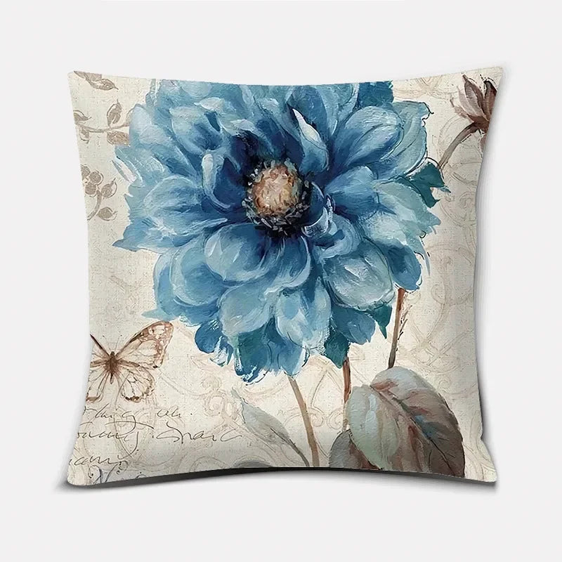 Luxurious Blue Bird Floral Pillowcase by Axyaa - 45x45cm Square Decor for Home & Office