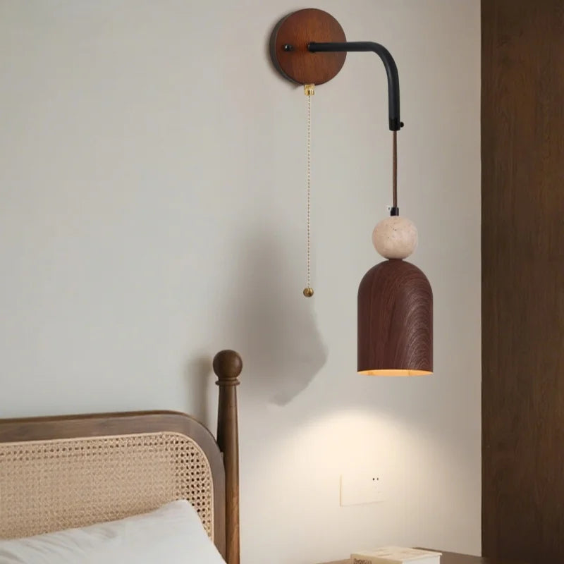 Axyaa Stone Iron LED Wall Lights with Pull Chain Switch for Living Room Decor