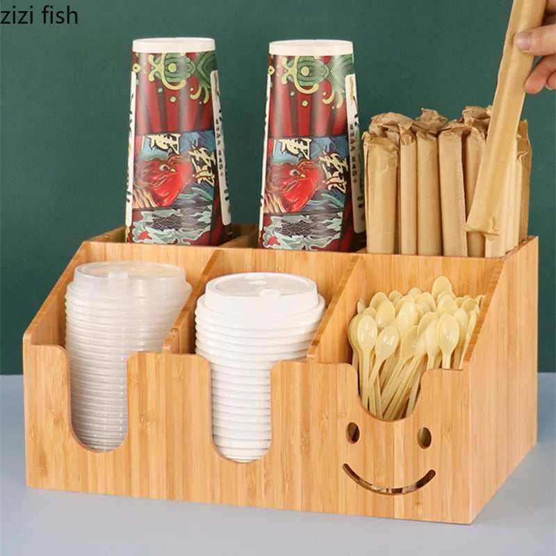 Axya Bamboo Cup Holder & Storage Organizer Display Stand