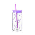 Axyaa Bow Flower Plastic Water Bottle with Wooden Lid and Straw