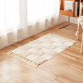 Axyaa Nordic Cotton Linen Tassel Rug - Handmade Checkerboard Tufted Mat for Living Room