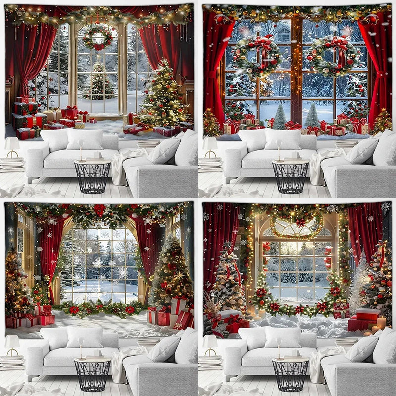 Winter Wonderland Tapestry: Christmas Tree Garland Window Wall Hanging by Axyaa