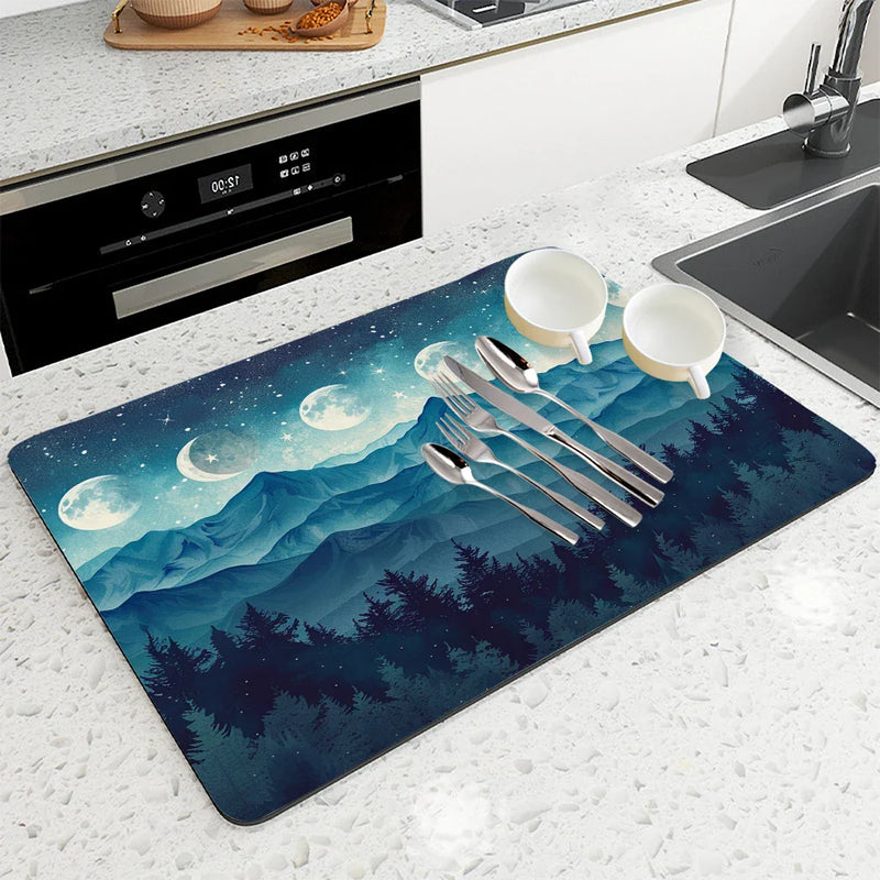 Axyaa Kitchen Drying Mat: Absorbent Dish Placemat & Table Cup Drying Mats
