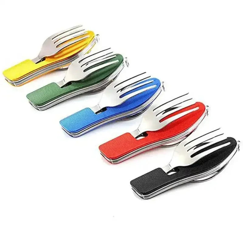 Axyaa 4-in-1 Foldable Stainless Steel Cutlery Set for Outdoor Camping & Picnic