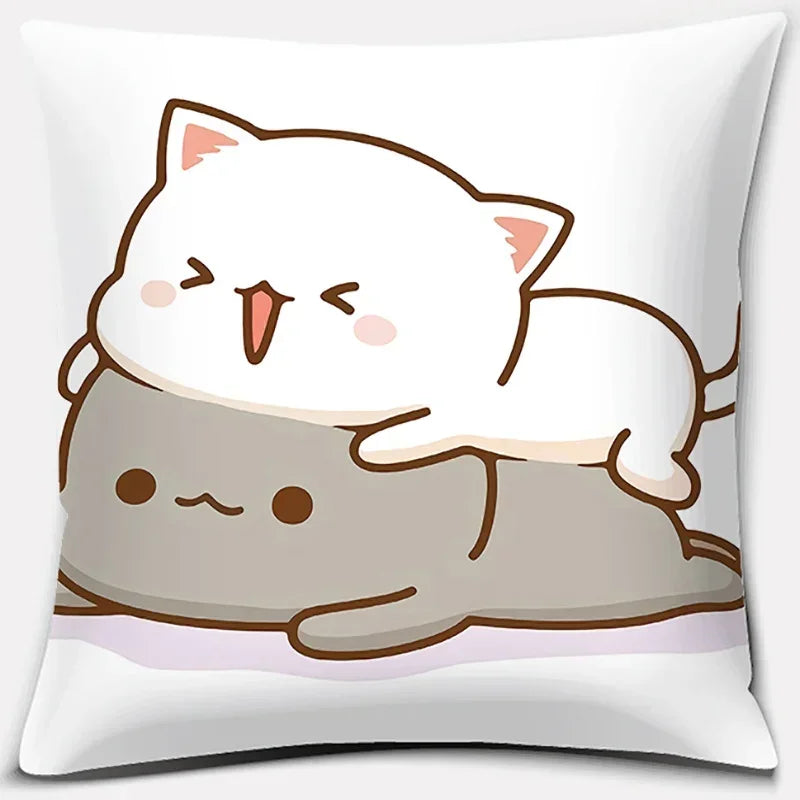 Peach Cat Pattern Decorative Pillowcase by Axyaa - Home Office Square Cover