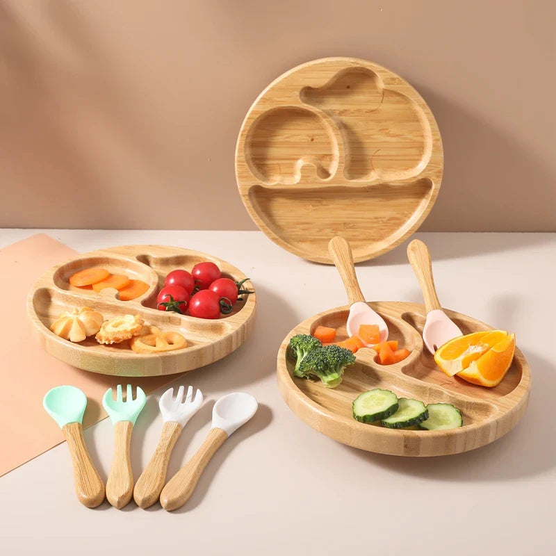 Axya Wooden Bamboo Baby Feeding Bowl with Suction Cup Divider, BPA-Free