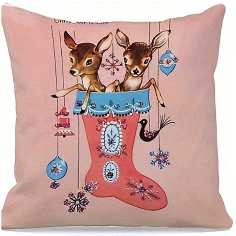 Axyaa Christmas Pillowcase: Santa Claus Fawn Pattern Decoration for Home Sofa