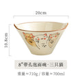 Axyaa Ceramic Ramen Bowl with Holes and Bamboo Hat, Large Speaker Cat Design