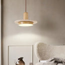 Axyaa Travertine LED Pendant Light - Modern Walnut Chandelier for Dining Kitchen Island Counter