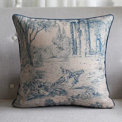 Axyaa Soft Velvet/Cotton Linen Cushion Cover Shabby Chic Floral Pink Blue 45x45cm