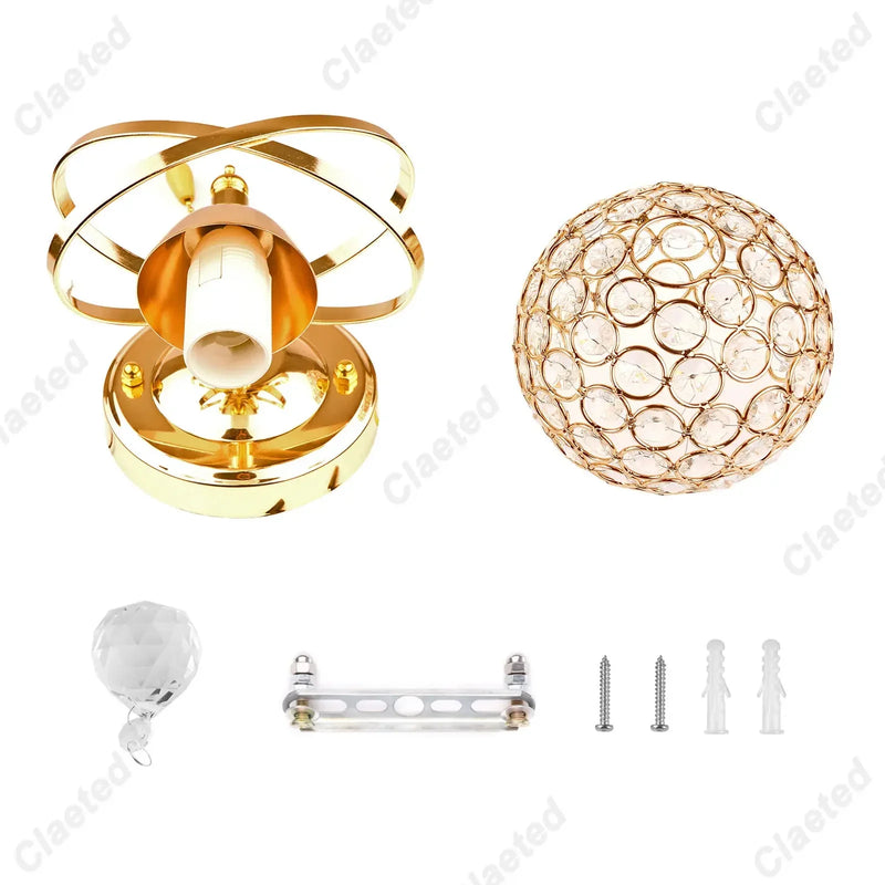 Axyaa Crystal Wall Sconce: Elegant Bedroom Bedside Lamp E27 EU Style Home Lighting