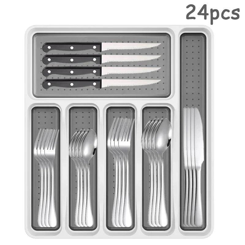 Axyaa 48-Piece Stainless Steel Tableware Set with Storage Box