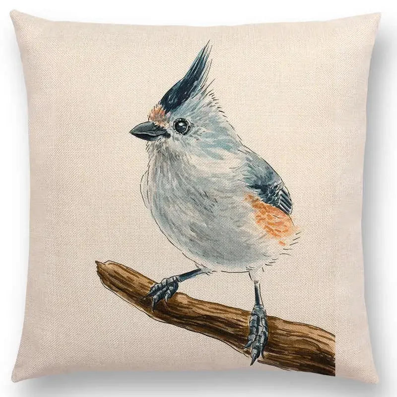 Birds Painting Cushion Cover - Axyaa Collection: Robin, Titmouse, Toucan, Sparrow, Firecrest, Cardinal, Bullfinch