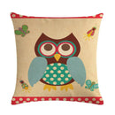 Axyaa Owl Pattern Linen Pillowcase - Palm Bird Cushion for Home Decor