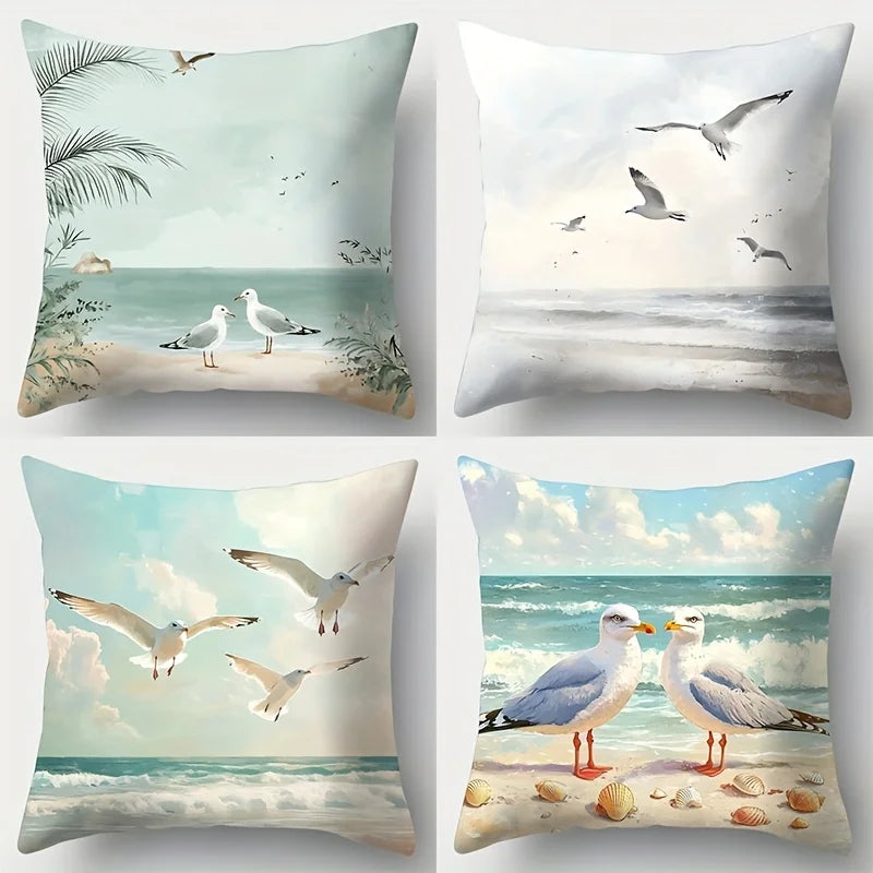 Axyaa Seagull Beach Sofa Pillow Case Set, 17.7" x 17.7", Home Decor & Sofa Waist