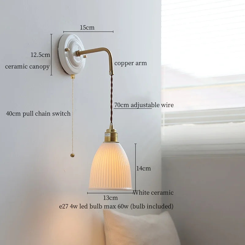 Axyaa Pleats Ceramic LED Wall Sconce Lamp with Adjustable Copper Arm
