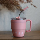 Axyaa Stainless Steel Double Layer Mug with Straw Lid - 480ml