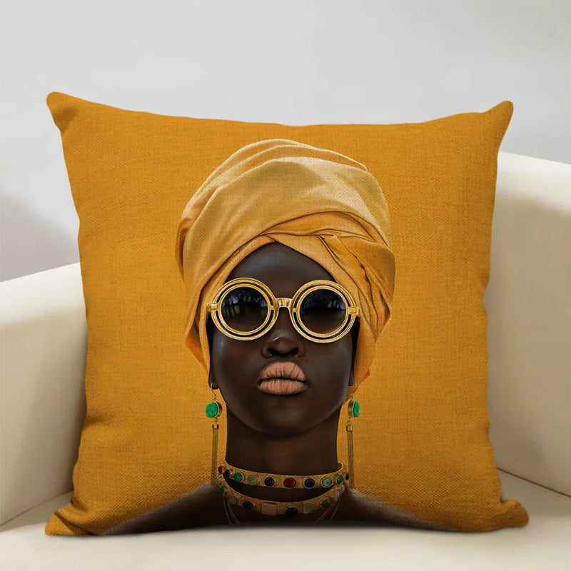 Axyaa African Women Design Linen Cushion Cover 45x45cm