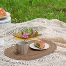 Axyaa Oval Braided Coffee Placemats Set - 35x50cm - Natural Woven Heat Resistant Mats