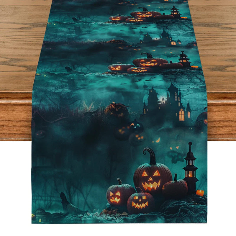 Axyaa Spooky Pumpkin Head Table Runner for Halloween Party Décor