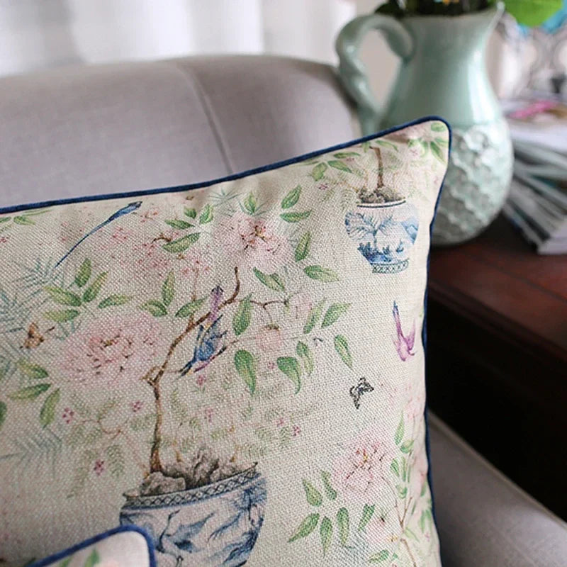Axyaa Soft Velvet/Cotton Linen Cushion Cover Shabby Chic Floral Pink Blue 45x45cm