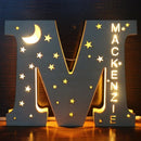 Axyaa Personalized LED Name Wall Decor Night Light with Stars for Family, Couples, Kids - Wooden Lamp