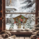 Winter Cabin Forest Window Clings by Axyaa: Double-Sided Xmas Static Decal for Home