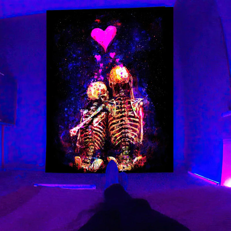 Axyaa Psychedelic Hippie Skull UV Reactive Wall Hanging for Individual Room Decor