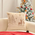 Axyaa Christmas Embroidered Beige Pillowcase 45x45cm Plush Winter Sofa Decor
