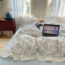 Axyaa Pink Flower Korean Duvet Bedding Set, Cotton Queen Size Twin Full Double Bed Sheets