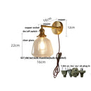Axyaa Clear Glass LED Wall Sconce, Modern Bedroom Bedside Lamp, Pull Chain, Rotate Copper Socket