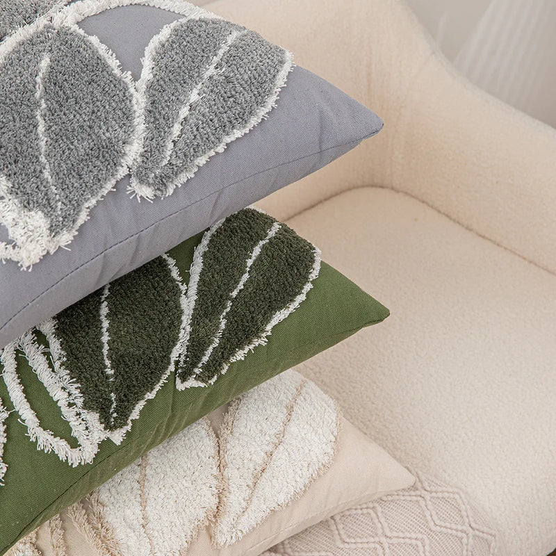 Axyaa Tufted Plush Leaves Pillowcase: Modern Plant Cartoon Pattern, 45x45cm