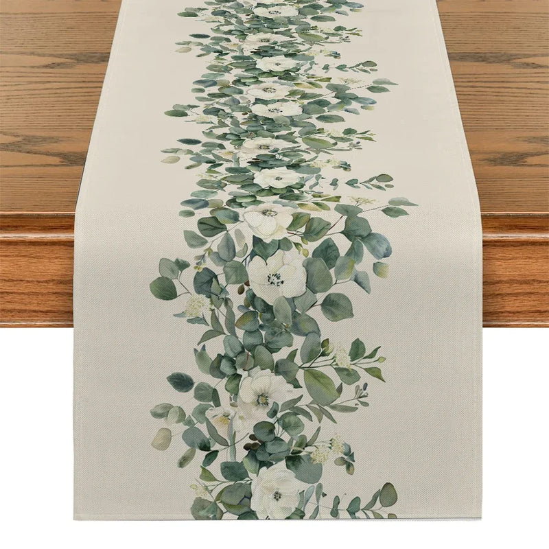 Eucalyptus Table Runner by Axyaa: Watercolor Greenery for Dining and Party Tables